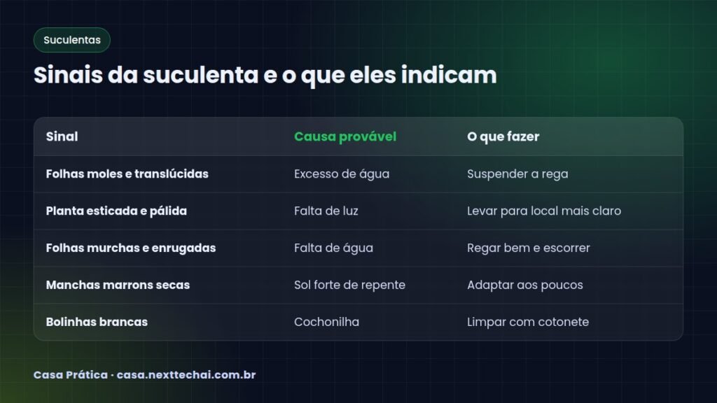 Sinais da suculenta e o que eles indicam