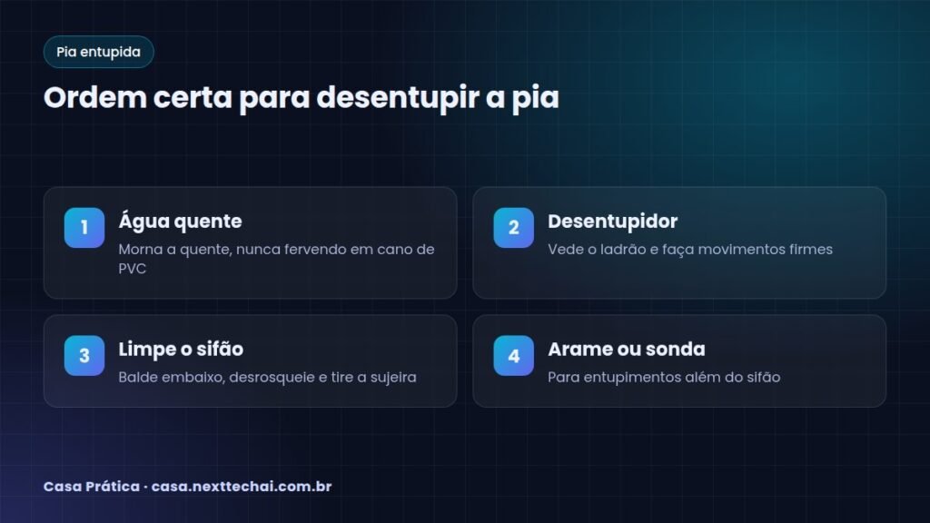 Ordem certa para desentupir a pia