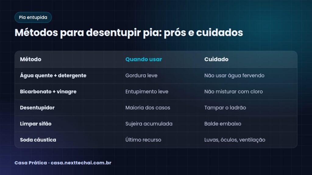 Métodos para desentupir pia: prós e cuidados