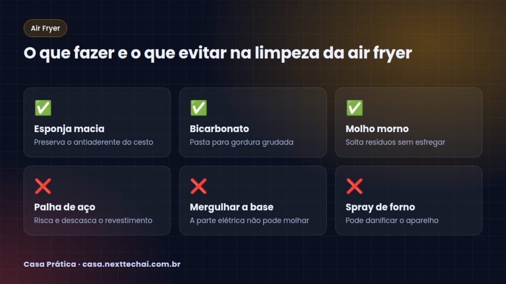 O que fazer e o que evitar na limpeza da air fryer