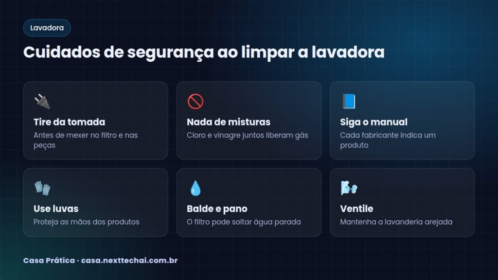 Cuidados de segurança ao limpar a lavadora