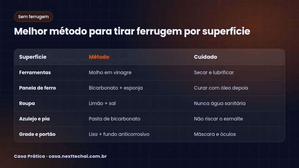 Melhor método para tirar ferrugem por superfície