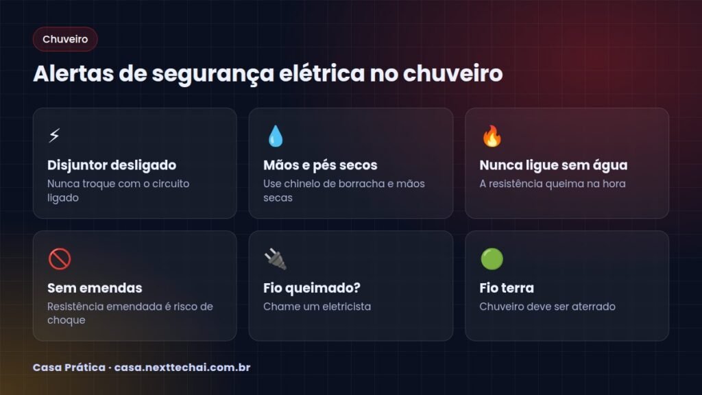 Alertas de segurança elétrica no chuveiro